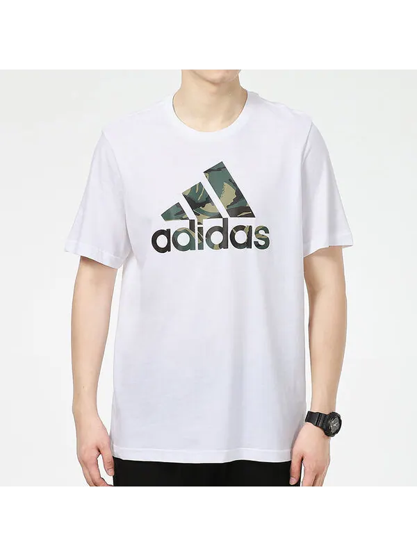 Футболка камуфляж t камуфляж логотип печать спорт короткий рукав мужчины Adidas — изображение 3 из 4, белый