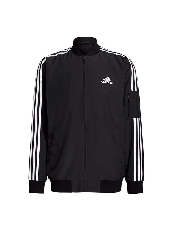 Куртка adidas M 3s Bomber Jkt Contrasting Colors Stripe Sports Logo Casual Jacket Black — изображение 1 из 4, черный