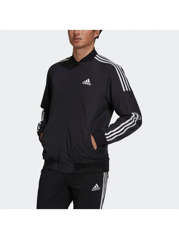 Куртка adidas M 3s Bomber Jkt Contrasting Colors Stripe Sports Logo Casual Jacket Black — изображение 2 из 4, черный