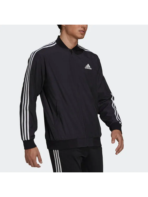 Куртка adidas M 3s Bomber Jkt Contrasting Colors Stripe Sports Logo Casual Jacket Black — изображение 4 из 4, черный