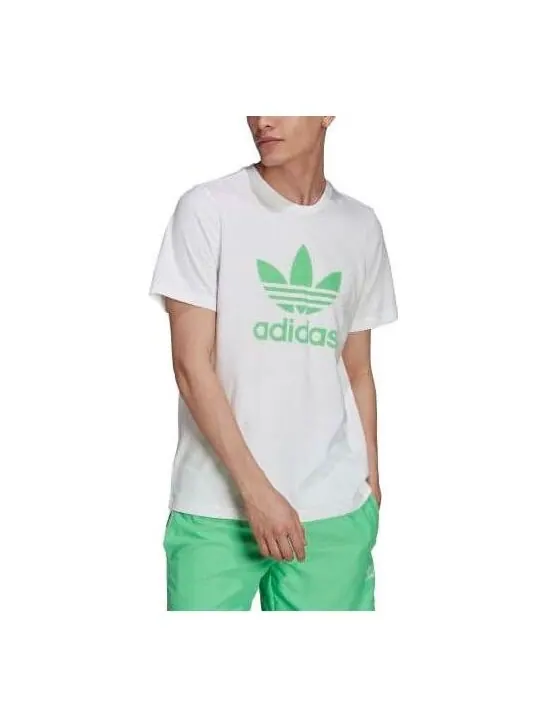 Футболка Adidas Original Adicolor Classics Trefoil Tee 'White Semi Screaming Green' — изображение 1 из 3, белый/зеленый