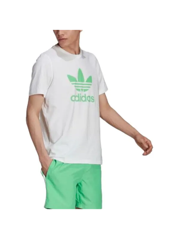 Футболка Adidas Original Adicolor Classics Trefoil Tee 'White Semi Screaming Green' — изображение 3 из 3, белый/зеленый