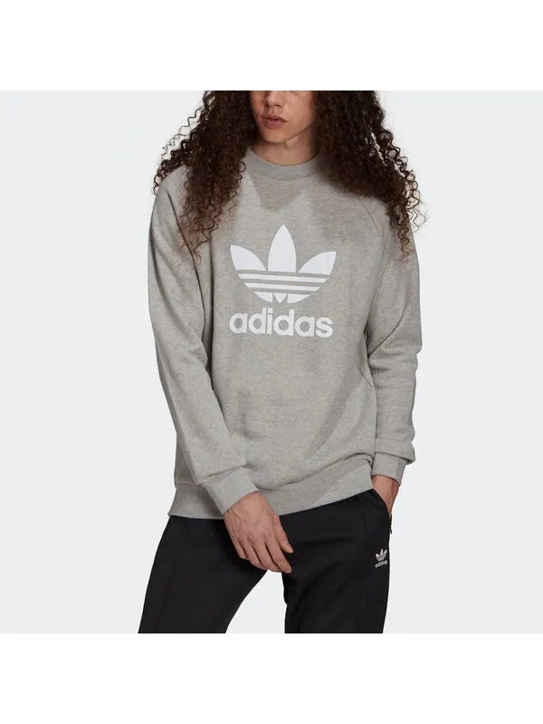 Рубашка adidas original adicolor classics trefoil crewneck sweatshirt 'Medium Grey Heather White' — изображение 2 из 4