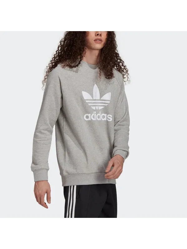 Рубашка adidas original adicolor classics trefoil crewneck sweatshirt 'Medium Grey Heather White' — изображение 4 из 4