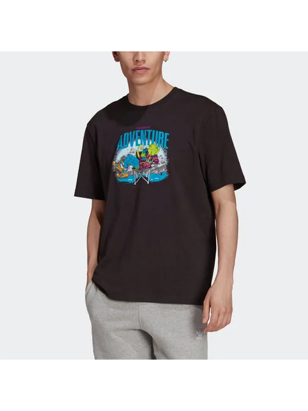 Футболка men's originals chameleon printing sports short sleeve black t-shirt Adidas — изображение 2 из 4, черный