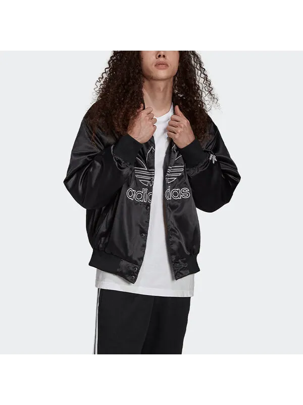 Куртка Men's adidas originals Large Logo Embroidered Satin Sports Jacket Autumn Black — изображение 3 из 4, черный