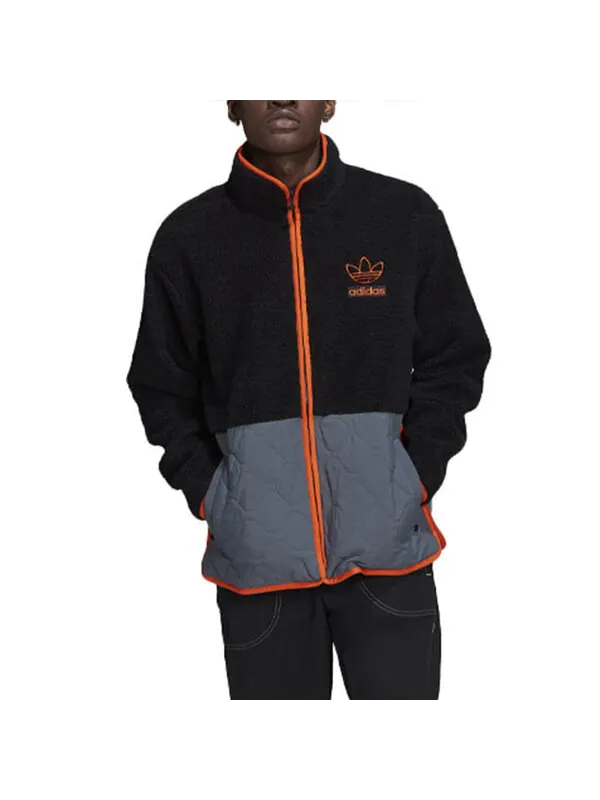 Куртка adidas originals Big Trfl Sherpa Stitching Lamb Wool Casual Sports Jacket Men's Black — изображение 3 из 4, черный