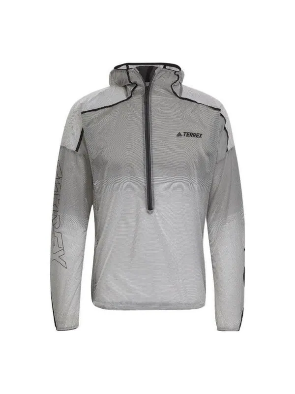 Куртка adidas Half Zipper Outdoor Sports hooded Windproof Jacket light grey — изображение 1 из 4, мульти
