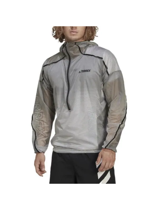 Куртка adidas Half Zipper Outdoor Sports hooded Windproof Jacket light grey — изображение 2 из 4, мульти