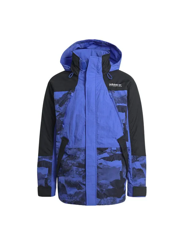 Пуховик adidas originals Colorblock Printing Sports hooded down Jacket Blue — изображение 1 из 4, мульти