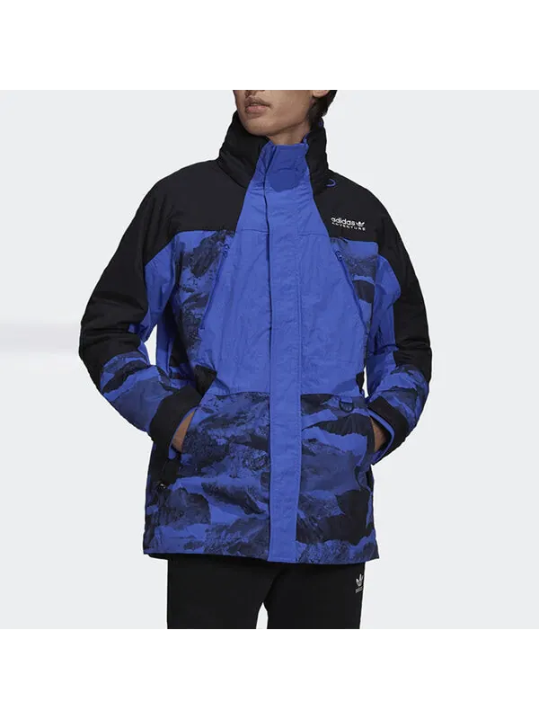 Пуховик adidas originals Colorblock Printing Sports hooded down Jacket Blue — изображение 2 из 4, мульти