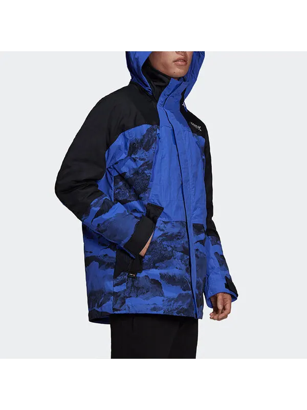 Пуховик adidas originals Colorblock Printing Sports hooded down Jacket Blue — изображение 4 из 4, мульти