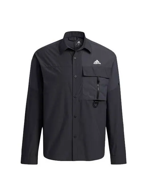 Рубашка adidas Casual Sports Solid Color Breathable Long Sleeves Shirt Black — изображение 1 из 4, мульти