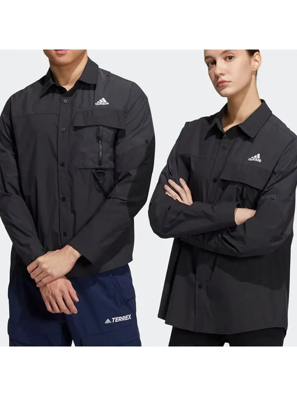 Рубашка adidas Casual Sports Solid Color Breathable Long Sleeves Shirt Black — изображение 2 из 4, мульти