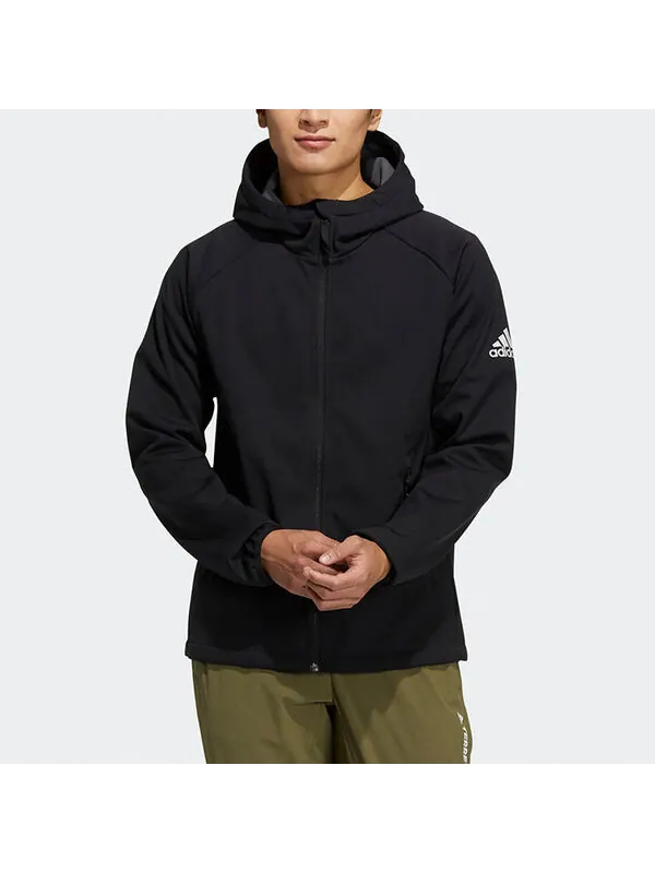 Куртка adidas Softshell Jkt Outdoor Sports Solid Color Logo Fleece Lined Hooded Jacket Black — изображение 3 из 4, мульти