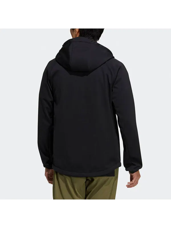 Куртка adidas Softshell Jkt Outdoor Sports Solid Color Logo Fleece Lined Hooded Jacket Black — изображение 4 из 4, мульти