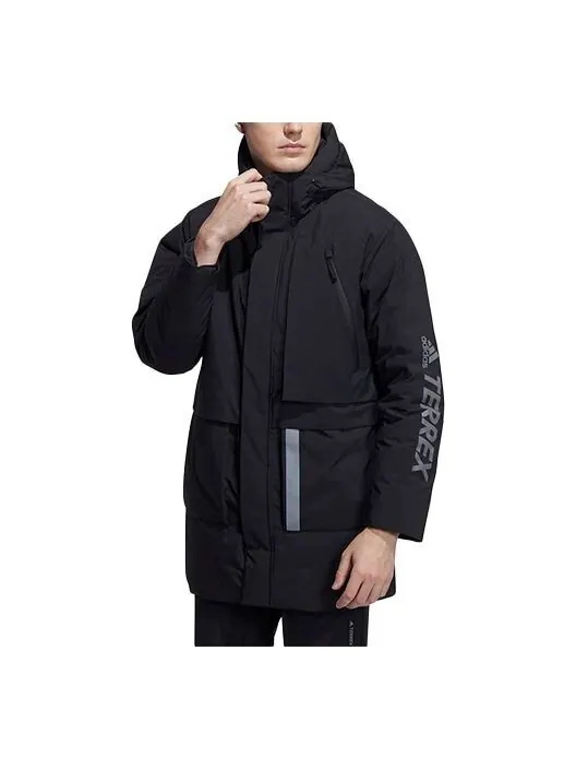 Пуховик adidas Solid Color Casual hooded down Jacket Black — изображение 1 из 2, мульти