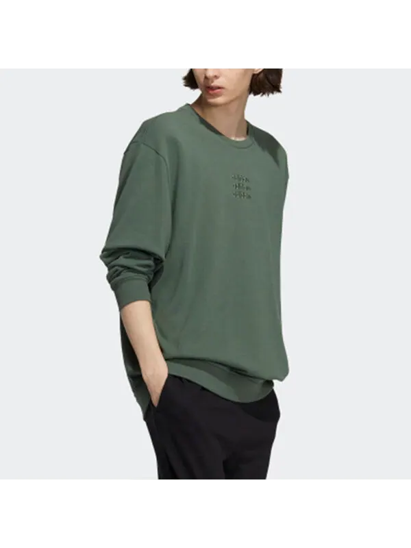 Толстовка Men's adidas neo Logo Alphabet Printing Round Neck Green — изображение 4 из 4, зеленый