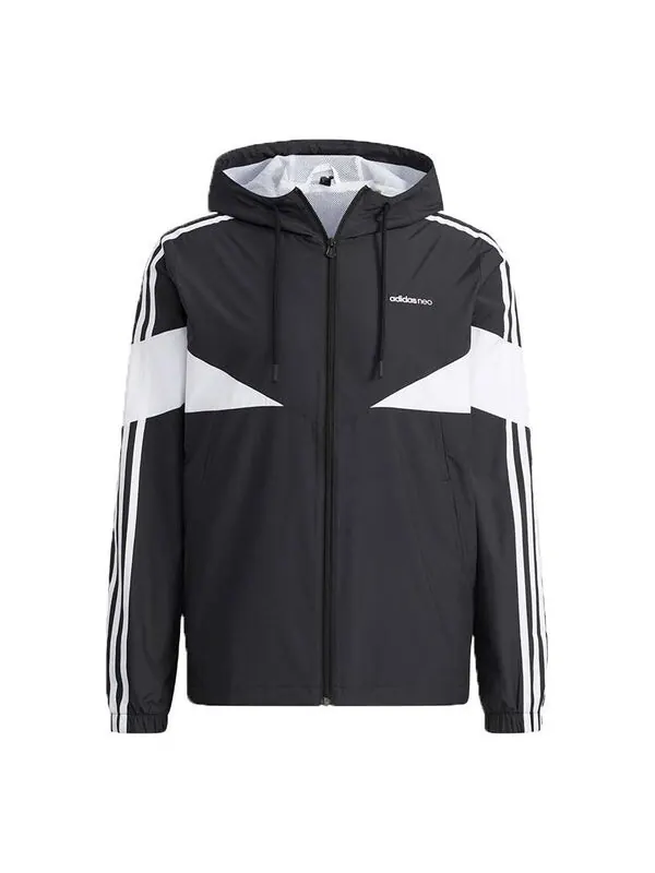 Куртка adidas neo M Icons 3s Wbkr Casual Sports Contrasting Colors Hooded Jacket Black — изображение 1 из 4, черный