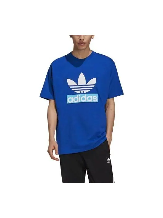 Футболка originals big trfl tee logo printing loose round neck short sleeve blue Adidas — изображение 1 из 3, синий
