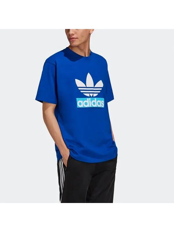 Футболка originals big trfl tee logo printing loose round neck short sleeve blue Adidas — изображение 3 из 3, синий