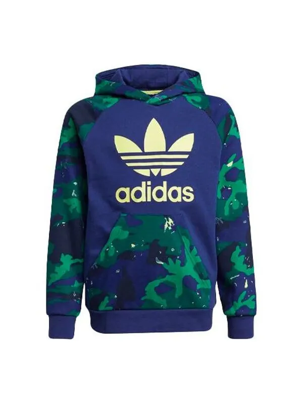 Толстовка с капюшоном с принтом камуфляжа Adidas — изображение 1 из 2, синий/зеленый/желтый
