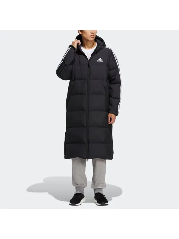 Пуховик adidas 3ST Long Coat Outdoor Sports Hooded Stay Warm Down Jacket Black — изображение 3 из 4, черный