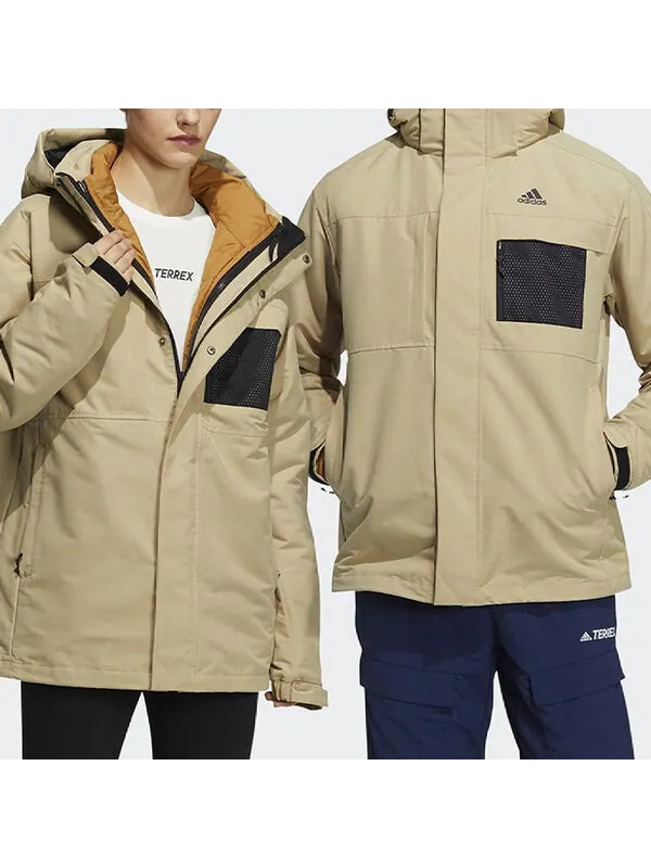 Пуховик adidas 3in1 Dwn Jkt 3 In 1 Stay Warm Hooded Down Jacket Light Khaki — изображение 3 из 4, светлый хаки