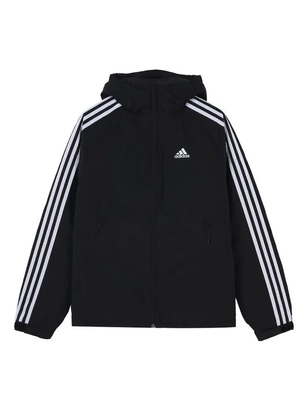Пуховик adidas 3st Down Jkt Logo Printing Side Stripe Sports Stay Warm hooded down Jacket Black — изображение 1 из 4, черный
