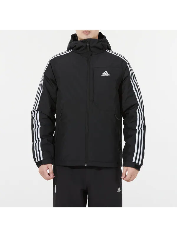Пуховик adidas 3st Down Jkt Logo Printing Side Stripe Sports Stay Warm hooded down Jacket Black — изображение 3 из 4, черный