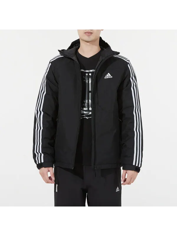 Пуховик adidas 3st Down Jkt Logo Printing Side Stripe Sports Stay Warm hooded down Jacket Black — изображение 4 из 4, черный