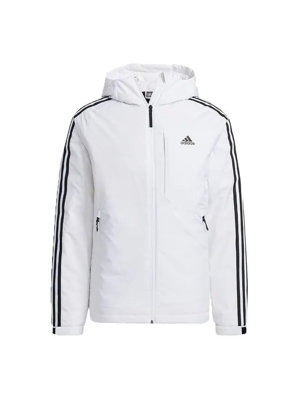 Пуховик Men's adidas 3St Down Jkt Stripe Outdoor Sports Hooded With Down Feather White Jacket — изображение 1 из 4, белый