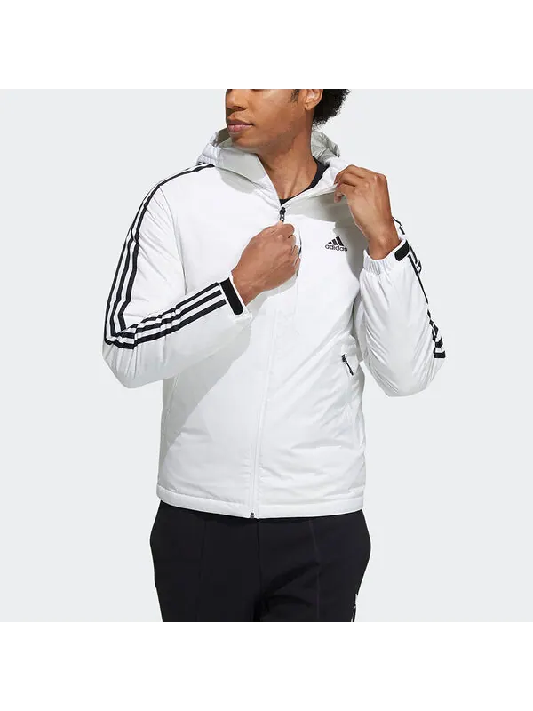 Пуховик Men's adidas 3St Down Jkt Stripe Outdoor Sports Hooded With Down Feather White Jacket — изображение 2 из 4, белый