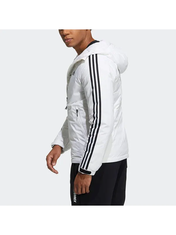 Пуховик Men's adidas 3St Down Jkt Stripe Outdoor Sports Hooded With Down Feather White Jacket — изображение 3 из 4, белый