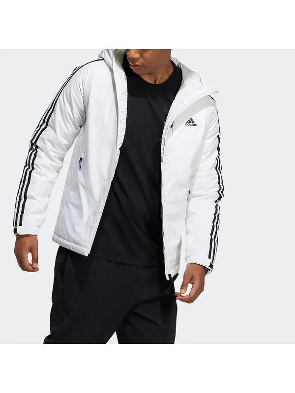 Пуховик Men's adidas 3St Down Jkt Stripe Outdoor Sports Hooded With Down Feather White Jacket — изображение 4 из 4, белый