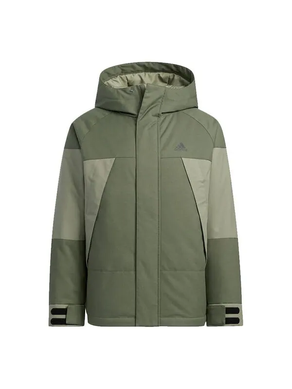 Пуховик Men's adidas Cb Bos Logo Jkt Outdoor Colorblock Sports With Down Feather Military Green — изображение 1 из 4, зеленый