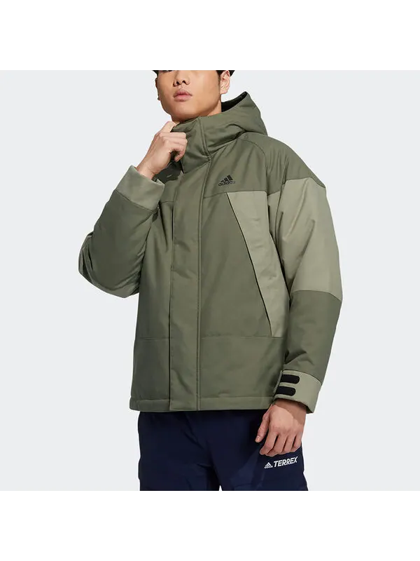 Пуховик Men's adidas Cb Bos Logo Jkt Outdoor Colorblock Sports With Down Feather Military Green — изображение 2 из 4, зеленый