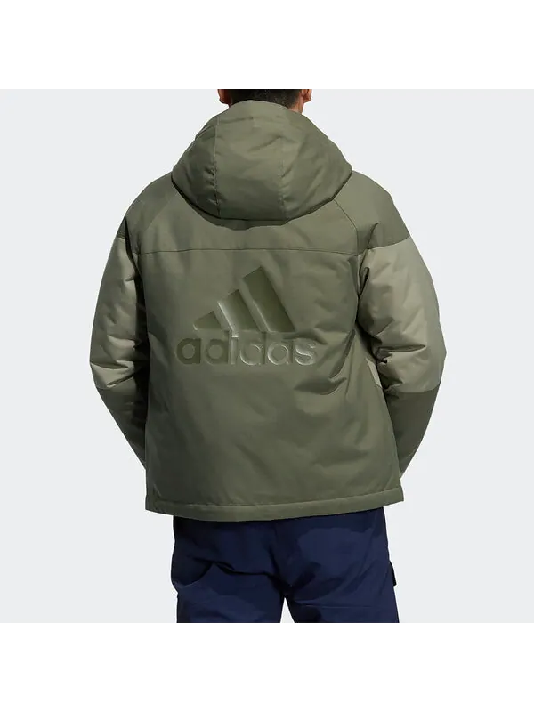 Пуховик Men's adidas Cb Bos Logo Jkt Outdoor Colorblock Sports With Down Feather Military Green — изображение 3 из 4, зеленый