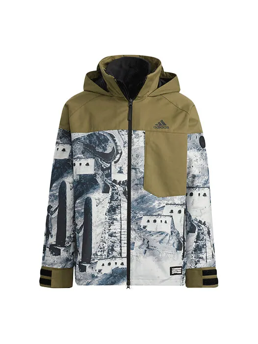 Куртка adidas Zipper Stand Collar Hooded 3 In 1 Long Sleeves Logo Jacket Dark Olive Green — изображение 1 из 4, мульти