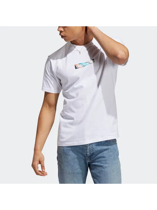 Футболка originals summer box line back printing sports short sleeve white Adidas — изображение 2 из 4, белый