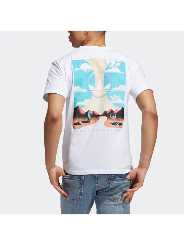 Футболка originals summer box line back printing sports short sleeve white Adidas — изображение 3 из 4, белый