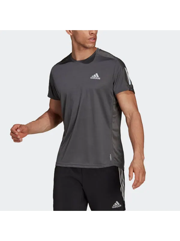 Футболка own the run sports training running short sleeve gray Adidas — изображение 2 из 4, темный серый