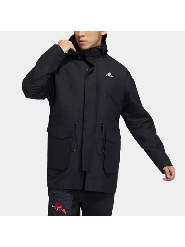 Куртка cny jkt top sports training printing hooded fleece lined woven jacket black Adidas — изображение 3 из 4, черный