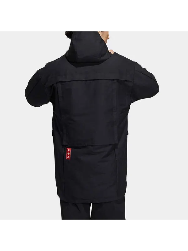 Куртка cny jkt top sports training printing hooded fleece lined woven jacket black Adidas — изображение 4 из 4, черный