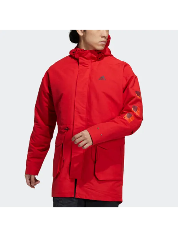 Куртка adidas Cny Jkt Top Sports Training Printing hooded Fleece Lined Woven Jacket Red — изображение 2 из 4, светлый красный