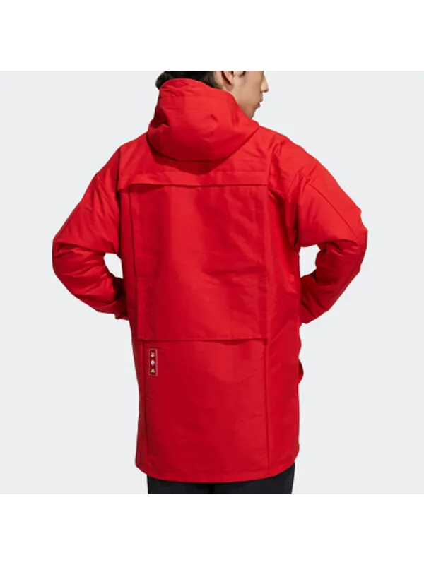 Куртка adidas Cny Jkt Top Sports Training Printing hooded Fleece Lined Woven Jacket Red — изображение 3 из 4, светлый красный