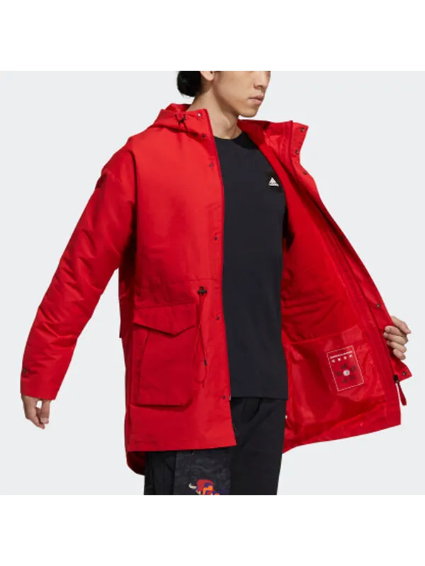 Куртка adidas Cny Jkt Top Sports Training Printing hooded Fleece Lined Woven Jacket Red — изображение 4 из 4, светлый красный