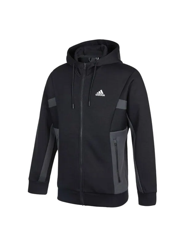 Куртка adidas St Kn Spcr Jkt Contrasting Colors Pocket Knit Sports hooded Logo Jacket Black — изображение 1 из 4, черный