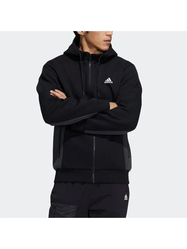 Куртка adidas St Kn Spcr Jkt Contrasting Colors Pocket Knit Sports hooded Logo Jacket Black — изображение 3 из 4, черный