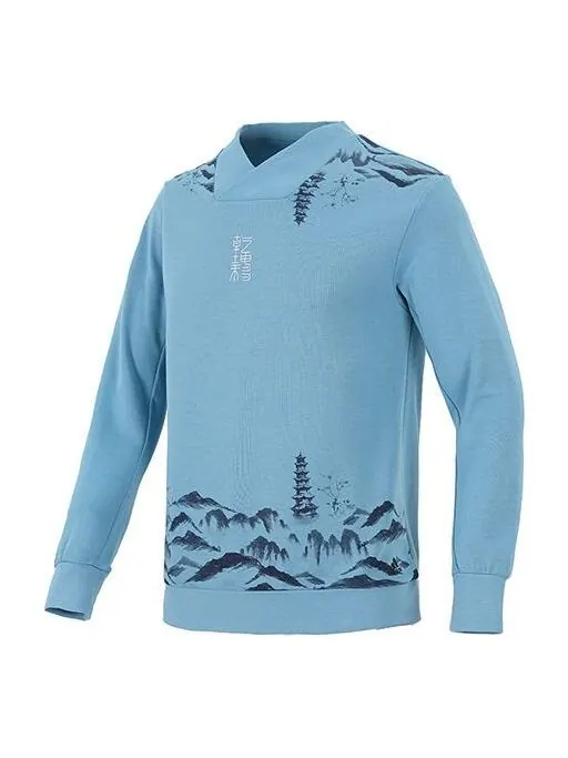 Толстовка Men's adidas Wj Story Swt Martial Arts Series Ink Printing V Sports Pullover Blue — изображение 1 из 4, синий